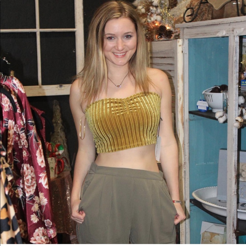 Cotton Candy Retro Velvet Tube Crop Top Shirt Gold Mustard New - Picture 7 of 7